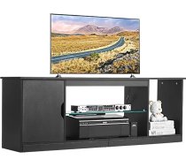 VEVOR TV statīvs televizoriem līdz 65 collām, TV galds ar gaismas joslu, koka TV skapītis ar stikla plauktu un regulējamiem plauktiem, konsoles galds, TV skapītis viesistabai, guļamistabai, melns
