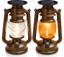 YINUO LIGHT LED laterna, 2 LED laternu komplekts, āra, saules laterna, laterna, āra, kempinga lampa, dārza rotājums, vintage, LED liesmas efekts, LED laternas āra/balkona/terases/āra apstākļiem