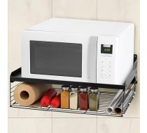 QWORK® Piekaramais mikroviļņu krāsns plaukts, 2 līmeņi, metāla mikroviļņu krāsns sienas stiprinājums, 55 x 35 x 16 cm, mikroviļņu krāsns turētājs ar uzglabāšanas grozu