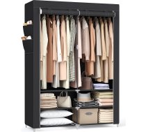 SONGMICS Auduma drēbju skapis 45 x 127 x 176 cm 2 pakaramie nodalījumi ar plauktiem 4 sānu kabatas Liela telpa guļamistabai Dzīvojamā istaba Melna RYG008B02