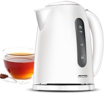 MPM MCZ-85 elektriskā tējkanna, tilpums 1,7 litri, bez BPA, bezvadu, 360° rotējoša pamatne, filtrs pret kaļķakmens veidošanos, automātiskā izslēgšanās, balta, 2200 W