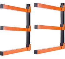 HSJKWPT 2 koka glabāšanas metāla plauktu komplekts, metāla plaukti ar nojumēm, pie sienas un koka glabāšanai, 3 līmeņi, ietilpība līdz 360 kg, iekštelpu un āra glabāšanas risinājumi garāžai, pagrabam un pieliekamajiem