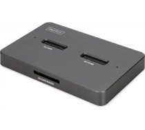 USB 3.2 3.2 gen2 dokstacija ssd m.2 duo nvme un sata diskiem (maks. 2x 4 tb) ar sd-express 7.1 karšu lasītāju (maks. 2 tb), melns