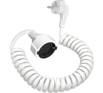 Aizsargkontaktu pagarinātājs, spirālveida pagarinātājs, izstiepjams no 0,58 m līdz 2 m, IP20 pagarinātājs, pagarinātājs (230 V/16 A), spirālveida kabelis ar Schuko kontaktdakšu un savienotāju, balts