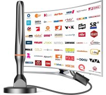 DVBT2 antena, iekštelpu antena DVB-T un DVB-T2 antenas ar pastiprinātāju, liels darbības rādiuss un 360° uztveršana, iekštelpu antena televizoriem ar spēcīgu magnētisko pamatni, piemērota 4K 1080p un visiem televizoriem