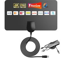 DVB-T2 antena ar signāla pastiprinātāju - īpaši plāna iekštelpu folijas antena 4K/HD uztveršanai, pie sienas, USB barošana, 360° diapazons līdz 250 km, iekļauts 5 m koaksiālais kabelis