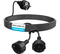 Lamptobe 2 m āra pagarinātājs ar 2 Schuko kontaktligzdām, IP44 dubultā kontaktdakša lietošanai ārpus telpām, dubults pagarinātājs lietošanai ārpus telpām ar zemējuma kontaktligzdām, 16 A/250 V, melns