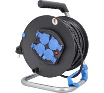 kā - Schwabe 10118 DIY kabeļu rullis, 25 m H05VV-F 3G1.5 kabelis 230 V/16 A, ar 4 zilām aizsargkontaktu ligzdām, ieskaitot atvāžamu vāku un termisko slēdzi, IP20, ražots Vācijā, melns