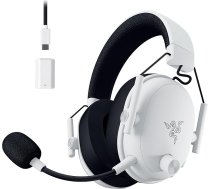 Razer BlackShark V3 bezvadu e-sporta austiņas, Triforce 50 mm draiveris, noņemams platjoslas mikrofons, THX telpiskais audio, bezvadu 2,4 GHz un Bluetooth, FPS profili, PC/Mac, balts