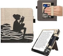 kwmobile Flip Cover saderīgs ar Kobo Kobo Kobo Libra Colour / Tolino Vision Colour - Futrālis ar rokas siksniņu Lasāmviela Black Beige