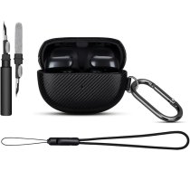 Haobobro [Oglekļa šķiedras tekstūra] Bose Ultra Open Ear Earbuds Case - Premium PU ādas aizsargvāciņš ar tīrīšanas komplektu, karabīnes un auklas cilpu - saderīgs ar Bose Ultra austiņām - melns