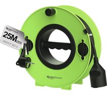 MutecPower kabeļu rullis ar 25 m Schuko pagarinātāju, īpaši plakana kontaktdakša ar atlokāmu laboratoriju, H05VV-F 3G1.5, 16A/250V, IP20 lietošanai iekštelpās - zaļš, pārnēsājams, pārvietojams, ar rullīti un pie sienas montējams
