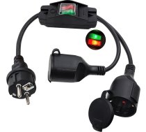 HuaLiSiJi Schuko pagarinātājs ar slēdzi 16 A 250 V Schuko Y kabeļa pagarinātājs Īss Schuko aizsargkontaktu pagarinātājs IP44, izmantošanai ārpus telpām vai telpās (melns 1,5 m)