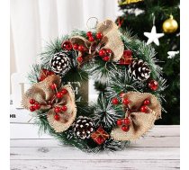 Ziemassvētku vainags, Ziemassvētku vainags, Ziemassvētku vainaga rotājums, kas izgatavots no priedes adatām, trīs lieli mezglu audumi, Holly ogas, dāvanu kaste, piekārtām durvīm, kamīnam, logam