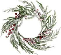 Mākslīgais Ziemassvētku vainags ar ogām Sniegs sedz Norfolka priedes vainags Ziemassvētku pūkains vainags Dekorācijas Norfolka vainags Ziemassvētkiem Mājas pusei Priekšējo durvju rotājumi (Sarkans)