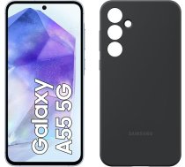 Samsung Galaxy A55 5G viedtālrunis, Android mobilais tālrunis bez līguma, 256 GB / 8 GB RAM, 2 dienu akumulatora darbības laiks, 50 MP kamera, lielisks jūras kara flotes + silikona korpuss, melns