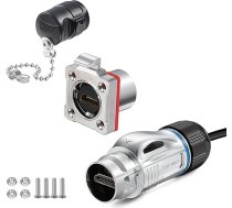 CNLINKO BD-24 HDMI ūdensnecaurlaidīga kontaktdakša, metāla aviācijas kontaktdakša ar 40 collu 4K HD kabeļiem, paneļa montāžas ligzda, IP68 ūdensnecaurlaidīgs savienotājs, savienotājdakšas video iekārtām (HDMI komplekts)