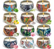 MAISITOO Aromātiskās sveces aromātiskās sveces, 12 gabalu aromātisko sveču dāvanu komplekts, aromterapijas dabīgā sojas vaska aromātiskā svece, Ziemassvētkiem, dzimšanas dienai, Mātes dienai, Valentīna dienai, kāzām