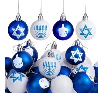 Hanukkah Hanging Baubles Dāvida zvaigzne Shatterproof Baubles White Blue Jewish Christmas Decoration for Tree Party Decorations 24 gab.