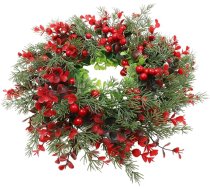 SAFIGLE iepriekš izgaismots Ziemassvētku vainags priekšdurvīm, 14 collu Ziemassvētku vainags ar gaismiņām, liels ziemas vainags ar puansetiju, zaļām mūžzaļām priežu adatām un sarkanām ogām