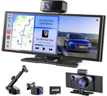 Avylet 10,26 collu 60FPS CarPlay displejs ar 4K/1080P 3 kanālu video ierakstīšanu, saderīgs ar Apple CarPlay/Android Car, 64 GB karte, OTA atjauninājumi, GPS, spoguļattēla savienojums, balss vadība, Bluetooth/AUX/FM