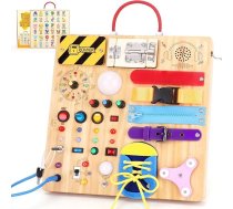 23 in 1 Busy Board Montessori rotaļlieta no 1 gada Aktivitātes dēļa rotaļlieta no 2 3 gadiem Koka rotaļlieta Sensorā rotaļlieta ar 15 slēdžiem 26 LED gaismiņām Muzikālā kaste Bloķēšanas slēdzene Zip mežģīnes