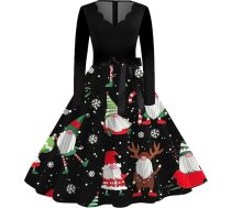 Ziemassvētku kleita dāmas 50s Audrey Hepburn stils elegants Ziemassvētku Rockabilly garas piedurknes V-Neck tēvs Ziemassvētku A-Line Midi ilgi Vintage Retro Ziemassvētku eglīte sniegavīrs Elk kleitas