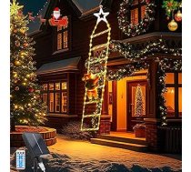 Ziemassvētku vecīša kāpnes pasaku gaismiņas, 2 m / 6,56 pēdas 124 LED gaismas diodes Saules Ziemassvētku gaismiņas ar 8 režīmiem un tālvadības pulti, 8 kāpnes, Ziemassvētku vecīša kāpšanas kāpnes iekštelpu āra balkona Ziemassvētku eg