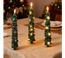 3 LED sveču iepakojums Ziemassvētku eglīte Taper sveces Zaļās Ziemassvētku eglīšu sveces Nedegošas sveces ziemai Mājas Ziemassvētku eglīšu rotājumi Ziemassvētku kāzu rotājumi
