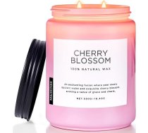 M&SENSE Cherry Blossom Scented Candle in Glass, 550 g, dabīgā vaska svece, 110 stundu degšanas laiks, aromterapijas svece relaksācijai, dāvanu svece un mājas dekorēšanai