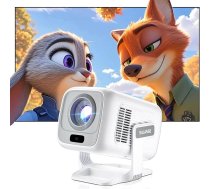 Gudrais projektors, 4K FHD 1080P portatīvais video projektors, WiFi 6 un BT5.4 automātiskās fokusēšanas autoklients, mini projektors ar Android 11.0 mājas kinozāles sistēmu, 90° regulējams statīvs, balts