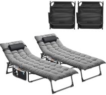 YITAHOME Sauļošanās krēsls komplekts no 2 saliekamiem ar spilvenu 190 x 68 x 31 cm, kempinga atpūtas krēsls ar 5 regulējamām pozīcijām, sauļošanās krēsli ar galvgaldu un sānu kabatu, sauļošanās krēsls 200 kg dārzam, baseinam,