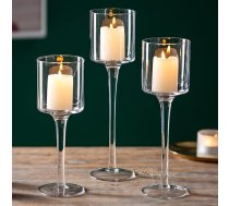 Sziqiqi Pack of 3 Glass Tea Light Holders - Elegants sveču turētājs Augsts sveču turētājs Pillar Candle Candles Tējas sveces galda apdare kāzu ēdamgaldam Vannas istaba Dzimšanas dienas svinību apdare