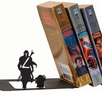 Renovatio Metāla grāmatu paliktnis Mercenary and Baby Cute Bookends Dekoratīvs unikāls Geeky Anime grāmatu paliktnis Black Bookend Metāla grāmatu paliktnis birojam un mājai Cool Book Stopper