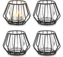 Romadedi Tējas gaismas turētājs Melns metāla sveču turētājs: Svečturi: 4 mazi tējas lampu turētāji tējas lampu dekorēšanai Dzīvojamās istabas galda dekorēšanai Tējas gaismas glāzes istabai Guļamistabas ēdamgalds Mājas dekors