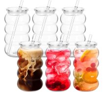 Akrila bundžu krūzes 600ml gofrētas 6 iepakojuma caurspīdīgas plastmasas alus bundžas Plastmasas Mason burkas ar caurspīdīgiem vāciņiem