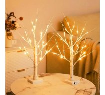 2 LED bērza gaismas koku komplekts, 60 cm dekoratīvie zari ar 24 silti baltām LED diodēm, darbināms ar akumulatoru, LED dekorācijas dzīvojamā istaba mājai, ballītei, dzimšanas dienai, kāzām, interjera dekorēšanai (60 cm)