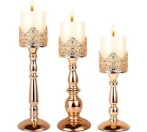 Pillar sveču turētāji 3 Pack Gold Vintage Tall sveču turētāji Dekoratīvie lieli galda centrālā daļa sveču turētājs apdare