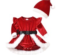 Odizli Bērnu Ziemassvētku apģērbs Meitenes Rudens Ziema Santa Santa Velvet Romper kleita + Ziemassvētku cepure