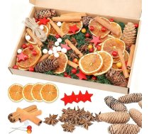 207 adventes vainags, dekorācijas, dabīgs Ziemassvētku vainags, dekoratīvais potpourri Ziemassvētku adventes vainags, amatniecības komplekts ar priežu čiekuriem, ogām, kanēļa standziņām, kaltētām apelsīnu šķēlītēm, zvaigžņu anīsu
