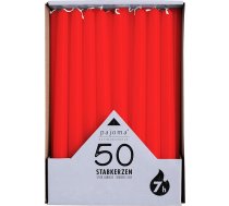 pajoma Taper Candles Red - 50 sveces | Augstums 25 cm, diametrs 2 cm | Degšanas laiks aptuveni 7 stundas | Universāls pielietojums - galda, dekorēšanai, Ziemassvētku svecēm un gastro pasākumiem
