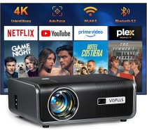 Viedais projektors, integrētas programmas un automātiskā fokusēšana, trapeces leņķis: VOPLLS WIFI6 Bluetooth mājas kinozāles videoprojektors/izklaides projektors Android/iPhone/PS5 mobilajam tālrunim, Wi-Fi6 Bluetooth, Full HD 1080P 30000 lūmen