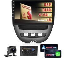 Auto radio Peugeot 107/Toyota Aygo/Citroen C1 2004-2014, 8-core 4+64GB Android 15 Qualcomm Snapdragon mikroshēma, 9 collu radio ar Wireless Carplay Android Car GPS WiFi DSP RDS/FM Reversing