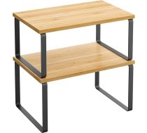 SONGMICS Spice Rack, 2 virtuves organizatoru komplekts, virtuves plaukts, skapja organizators, izvelkams, neliels plaukts, stackable, metāla un koka materiāls, tintes melns/ dabīgs bēšs, KCS02NB