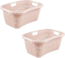 keeeper lassen 2 x Ergonomisks veļas grozs ar elpojošu apdari, neslīdošiem mīkstiem rokturiem, 50 L, ziemeļnieciski rozā krāsā