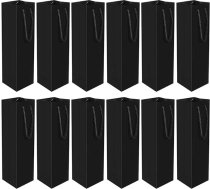 12 Kraft vīna dāvanu maisiņu iepakojums, Premium vīna dāvanu maisiņš ar rokturi, Kraft vīna organizators Ziemassvētkiem, kāzām, ballītēm (melns)