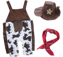 dPois Baby Boys 3-diegu Kovboju apģērbs kostīms Svētku apģērbu komplekts siksniņas ķermeņa Jumpsuit + cepure + šalle Toddler kostīms puse Halloween Ziemassvētku apģērbs