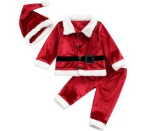 Bērnu zēni meitenes Ziemassvētku apģērbs mazulis Santa kostīms samta plīša jaka garas bikses + Ziemassvētku cepure Santa Claus Cosplay saģērbt