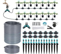 Irigācijas sistēma, Automātiskās laistīšanas komplekts, 20 m + 10 m irigācijas caurules, Dārza laistīšana, Pilienveida laistīšana ārpus telpām, Mikro pilienveida laistīšana podos stādītiem augiem, Paaugstināta dobes terase, Siltumnīca