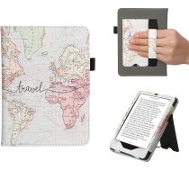 kwmobile Flip Cover saderīgs ar Amazon Kindle Paperwhite (11th Gen - 2021) - Futrālis ar siksniņu Travel Lettering Black Multicoloured
